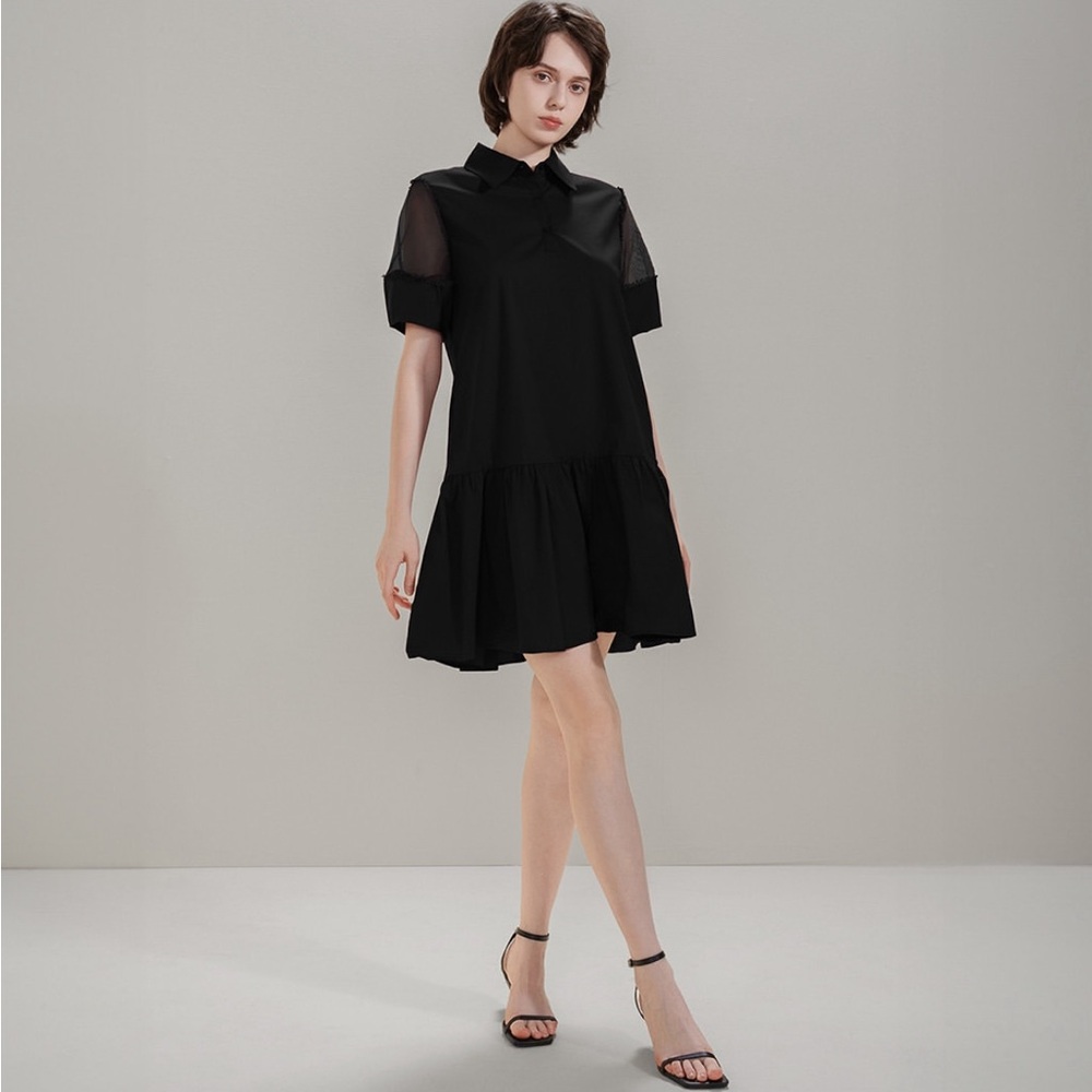 S. Deer concept women size M medium solid mesh sleeve shirt mini dress s222k1215